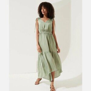 Banana Republic Satin Ruched Maxi Dress, Sage Green